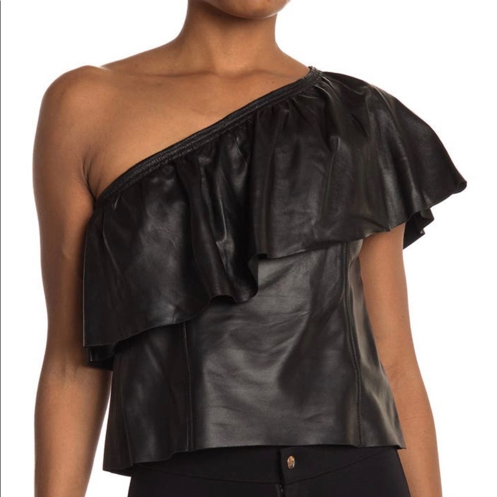 ALC 100% genuine leather one shoulder top